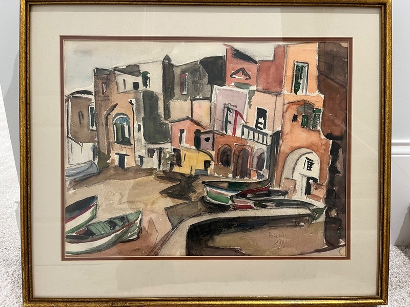 Vintage Modernist / Abstract SEASIDE Watercolor – Bauer 24″X27″ (dated 1961)