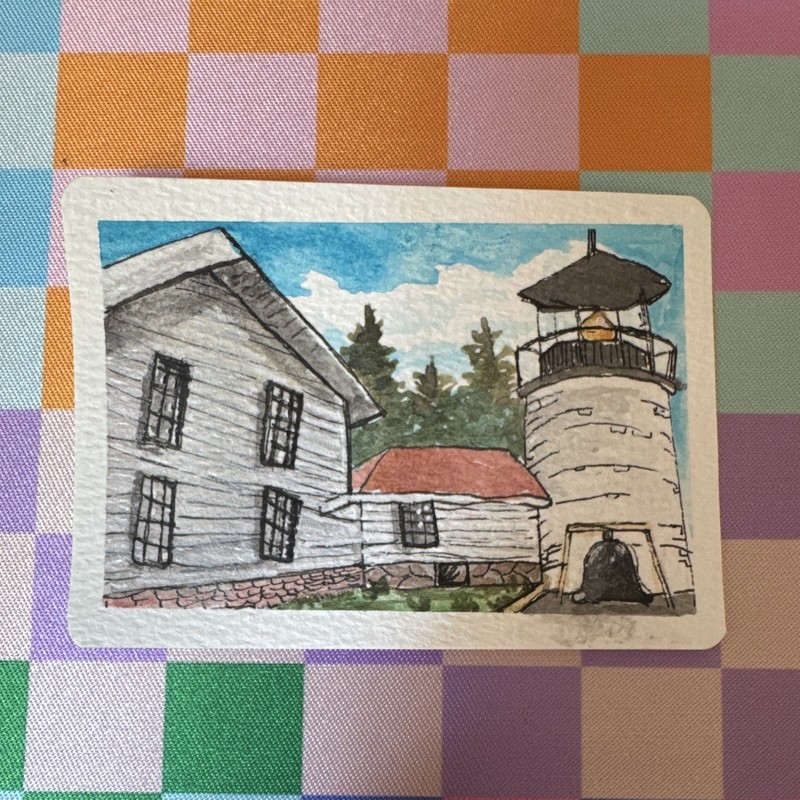Watercolor ACEO Bass Harbor Head Lighthouse original art