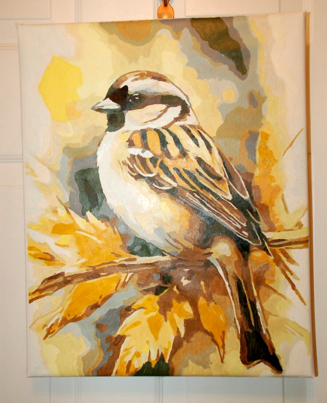 Wren enjoying fall Completed Paint by Number 16X20 Canvas