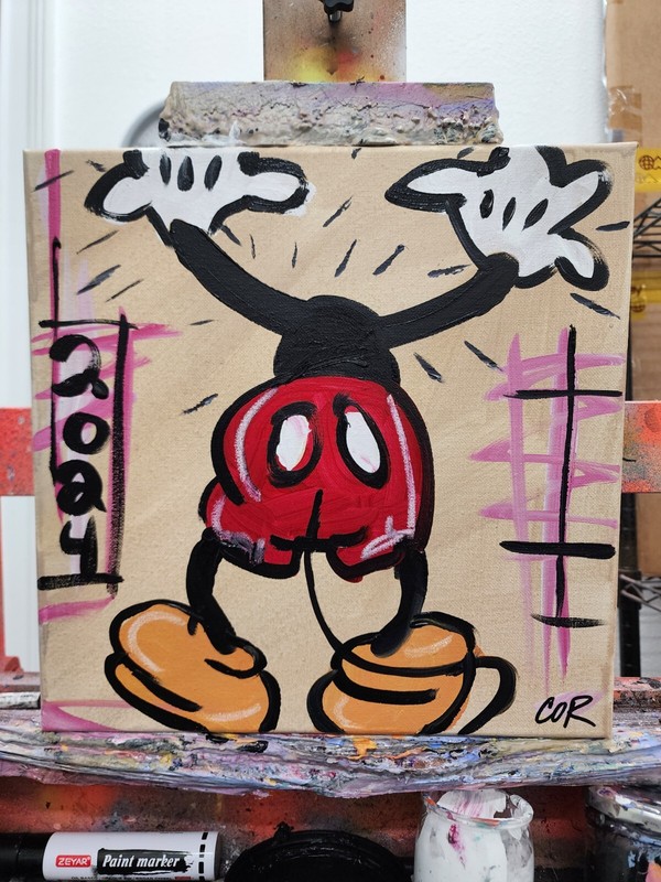 CORBELLIC EXPRESSIONISM 12X12 STUCK MICKEY HANDMADE SIGNED COLORFUL ART PAINTING gallery