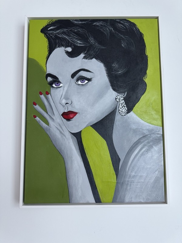Elizabeth Taylor Original Framed Hand-Painted Acrylic 28 x 21 gallery