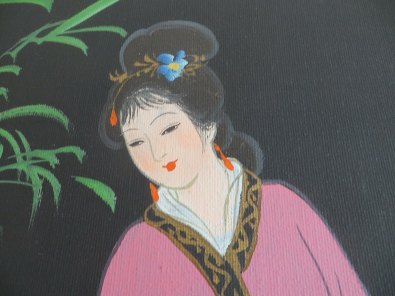 Beautiful oriental original hand painted on canvas portrait painting signed as gallery