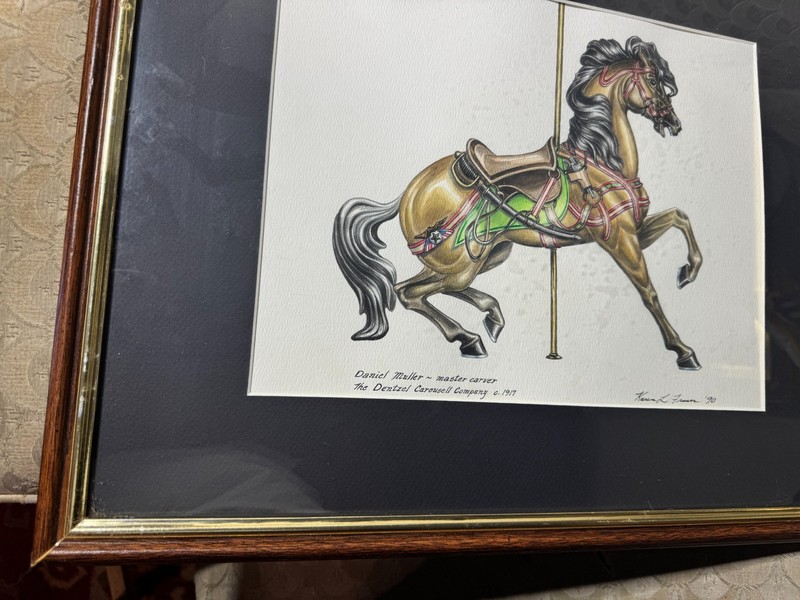 Superb Karen L Fraser "Carousel Horse" Watercolor Painting - Signed/Framed gallery