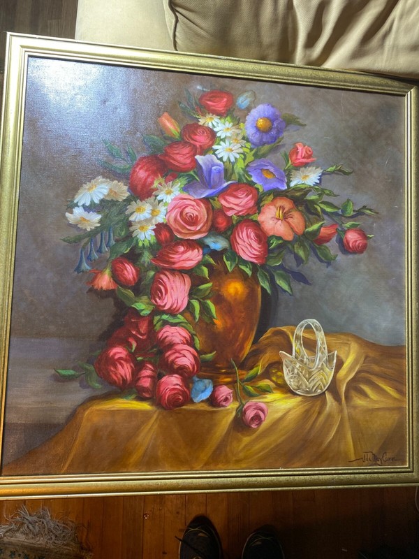 Large Ida May Carr «Still Life With Vase Of Roses» – Oil Painting -Signed/Framed