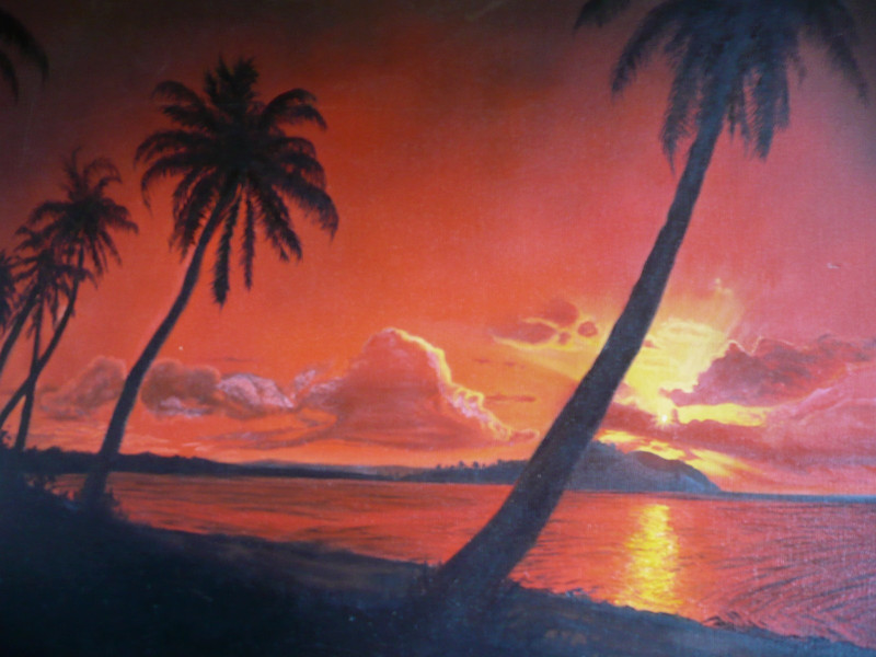STYLE OF FLORIDA HIGHWAYMEN ART VINTAGE OIL SUNSET LUMINOUS PALM TREES LANDSCAPE gallery