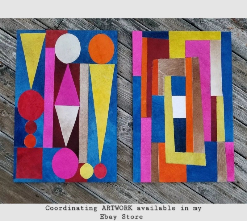 Maximalist Mid-MOD/MCM Abstract Geometric LEATHER MOSAIC Modern Wall Art gallery