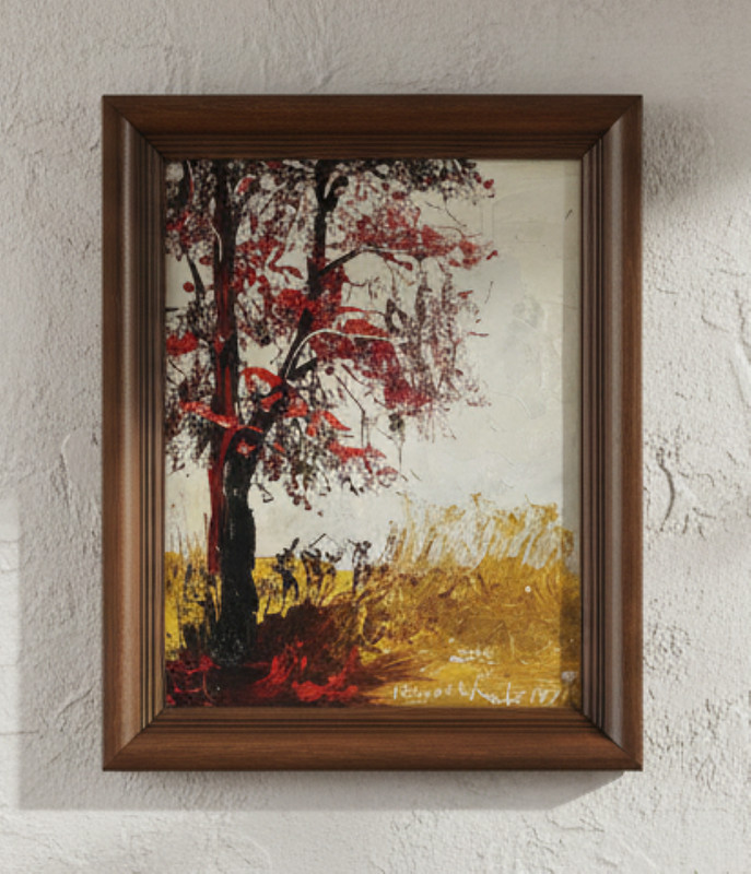Morris Katz 1971 Original Oil Painting Of Tree and Goldenrod Fall Scene