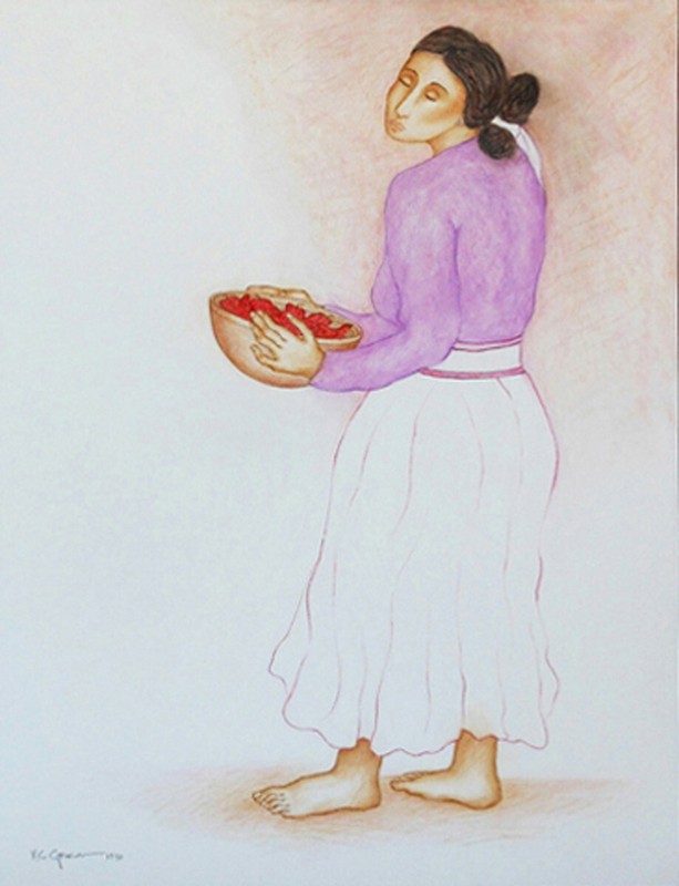 R.C. Gorman «Red Peppers» Original Oil Pastel on Paper 1990 