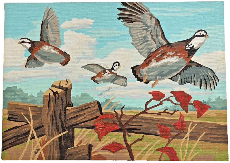 Original Artwork Acrylic Painting Board Flying Partridges Quails Birds in Flight