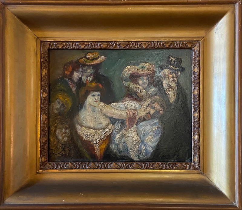 antique oil on board painting signed