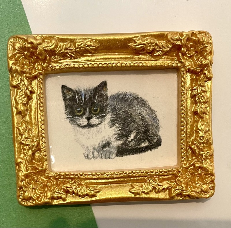 Original Art Magnetic Colored Pencil Black And Cat Drawing 2 X 2.5 Framed gallery