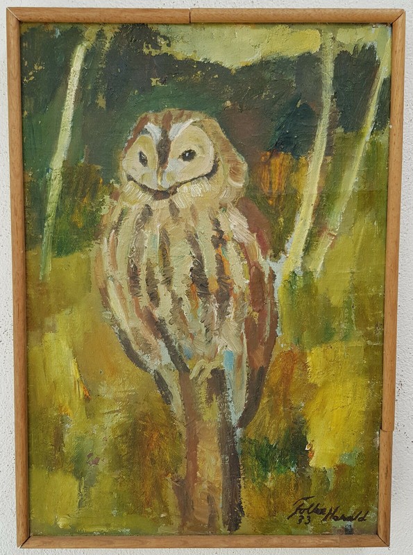 No.: 28 oil painting artwork with frame picture painting oil painting owl 1933 year