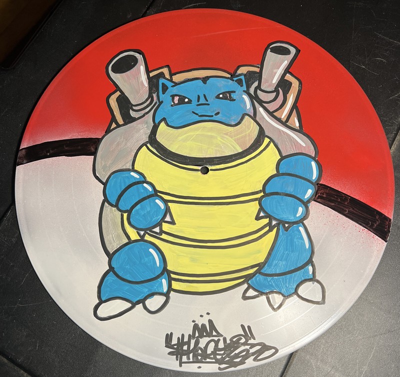 Hand Painted Vinyl Record Graffiti Shortiez Ink Art Pokémon Ball Blaistoise