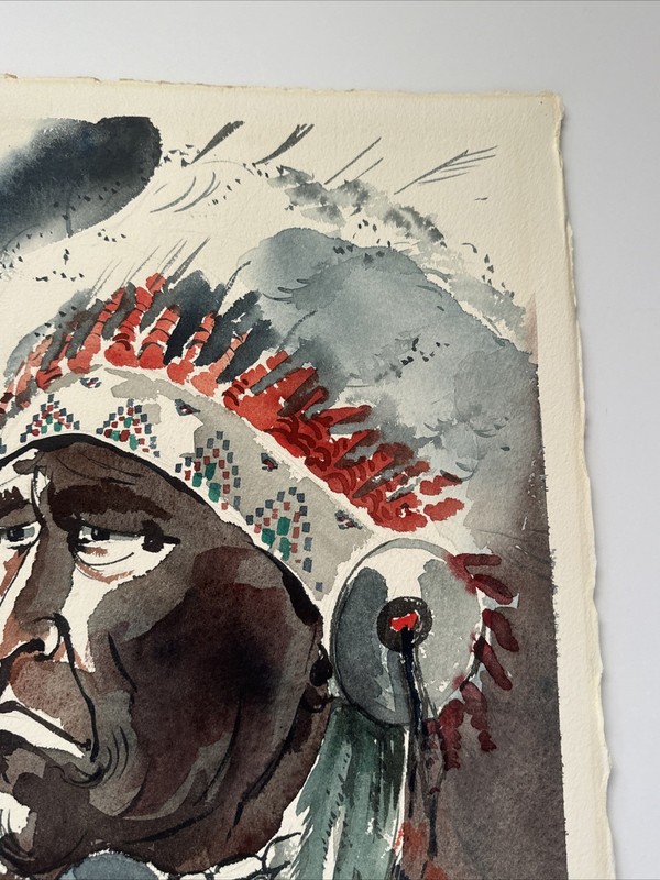 Native American Indian Paintinf Portrait Chief With Headdress Vintage Sanchez gallery