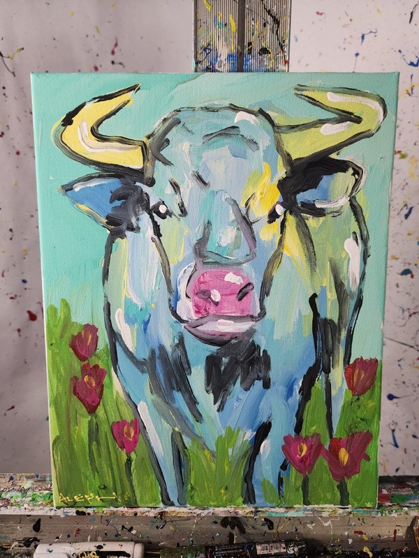 Original Bull Painting Abstract Expressionist Canvas 14x11 Western Fine Art gallery