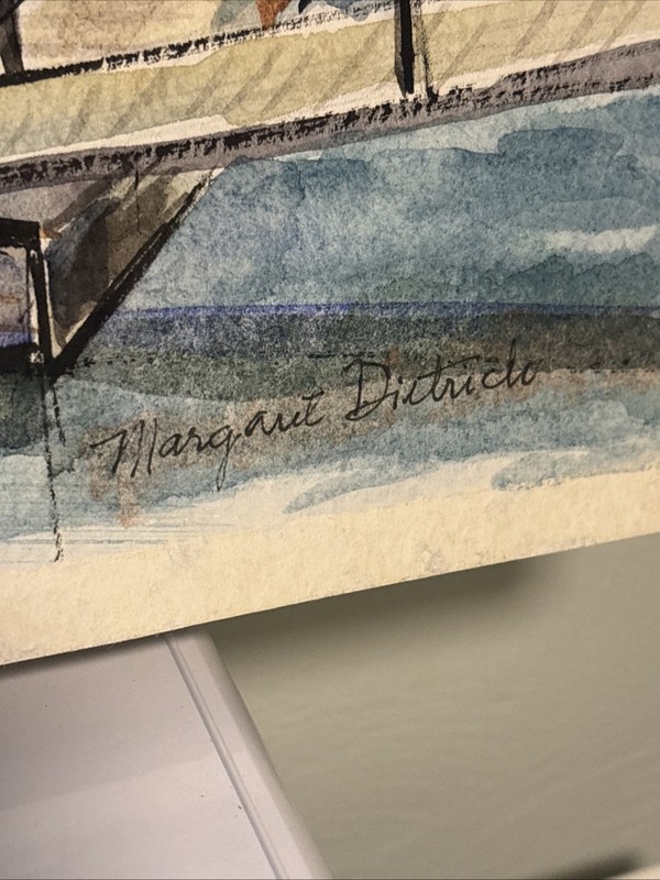 Margaret Dietrich Watercolor Boat Ship Harbor Docks Signed gallery