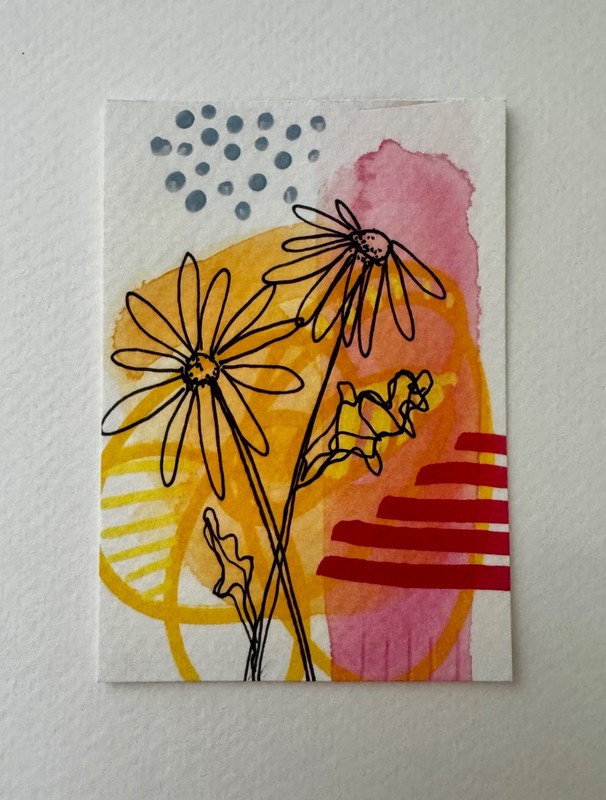 Original Aceo Mixed Media Art Card – Floral Series 01: Daises 01-005