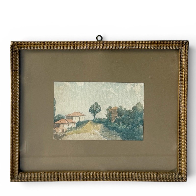 Vintage Impressionist Italian Landscape Original Watercolor Painting Framed