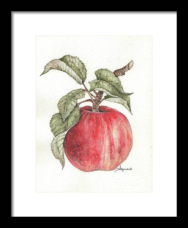 Botanical Gala Apple Watercolor Painting, Matted Kitchen Art 6x8 Beautiful gallery