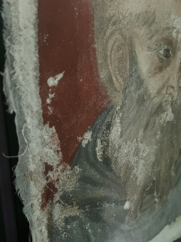 Fresco Style Saint Portrait on Linen Plaster Panel Religious Study Painting gallery