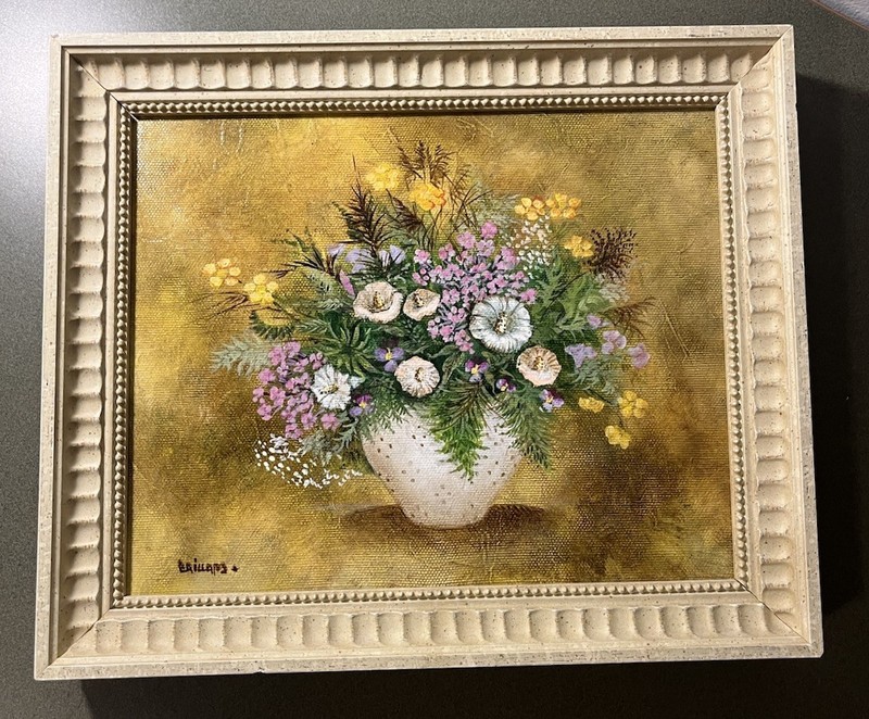 Vintage Oil Painting Signed Frame 10.5 x 12.5 Picture 8×10 Garden Wildflowers