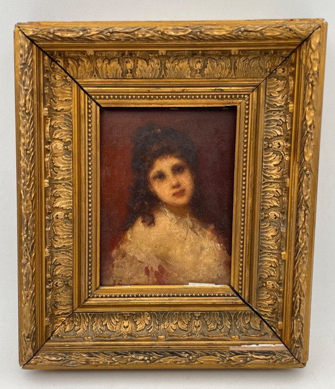 19th Century French Impressionist Oil Painting Signed Lady Portrait Framed