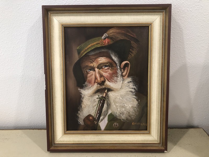 Original Okreno Oil Painting, Folk Man With Pipe