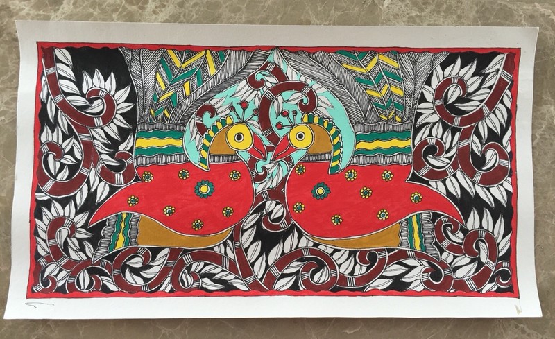 Bird/Peacock Madhubani Mithila handmade painting/home decor/housewarming gift