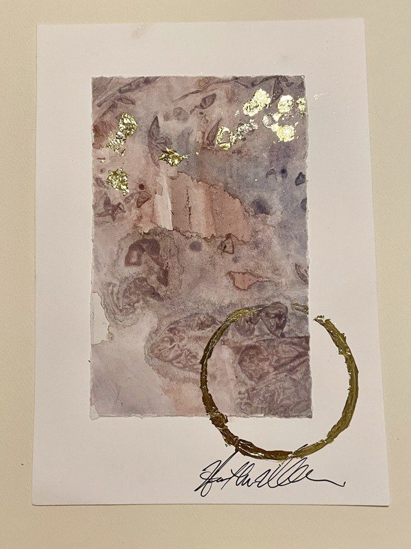 Original Coffee Ring Gold Watercolor Signed Arist 5×7 Mounted 4×6 Painting