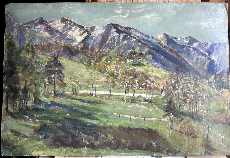 Oil Painting Mountains Near Wendelstein Alps Impressionist Around 1920 Antique