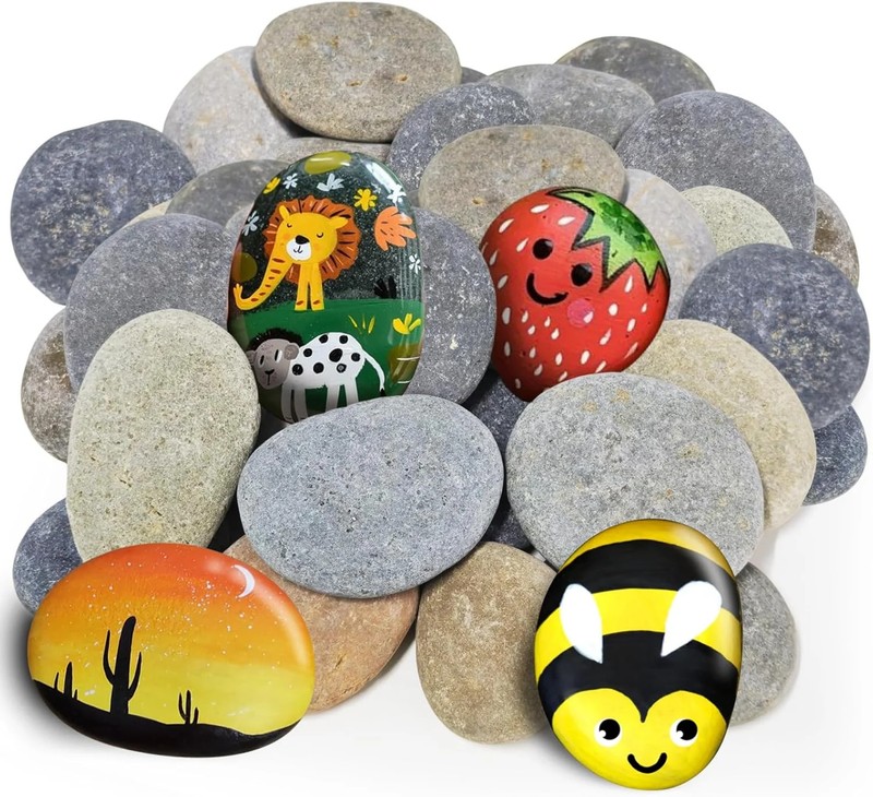 25Pcs River Rocks for Painting, 2-3 Inch Flat Smooth Rocks to Paint, Natural Cra