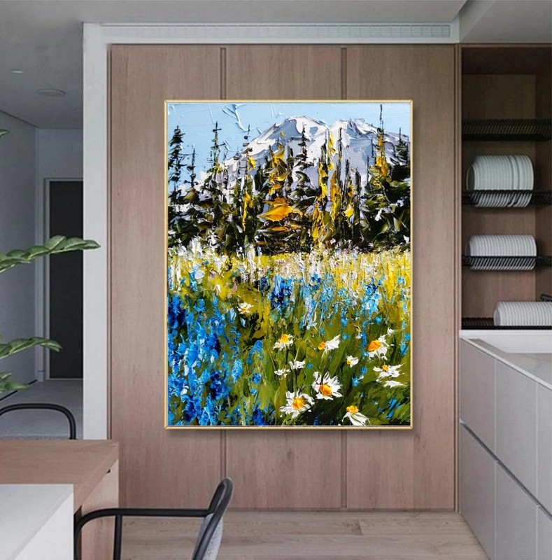 Original Oil Painting on Canvas Mount Rainier Art Large Mountain Landscape OOAK