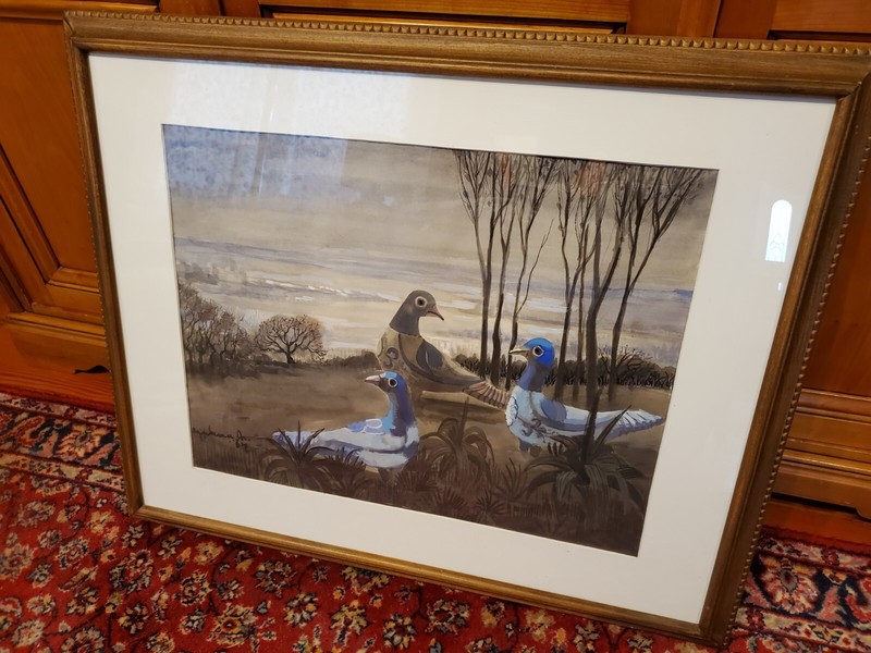 Watercolour Painting by Nico Rijpkema «Birds in Landscape» 1967