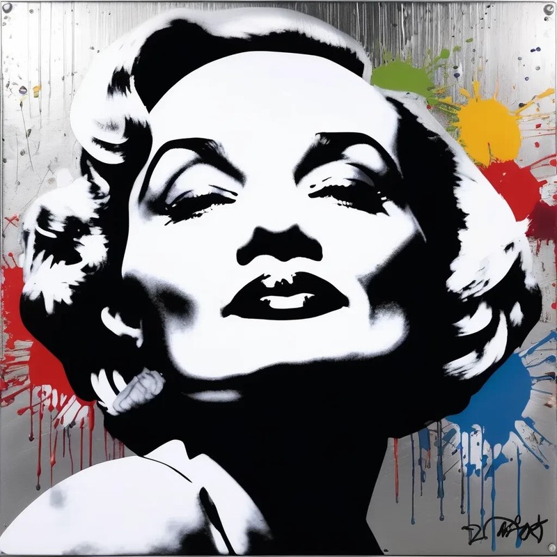 Unique Piece! Homage Marlene Dietrich 02 95×95 cm Silver Aluminium Plate Pop Art