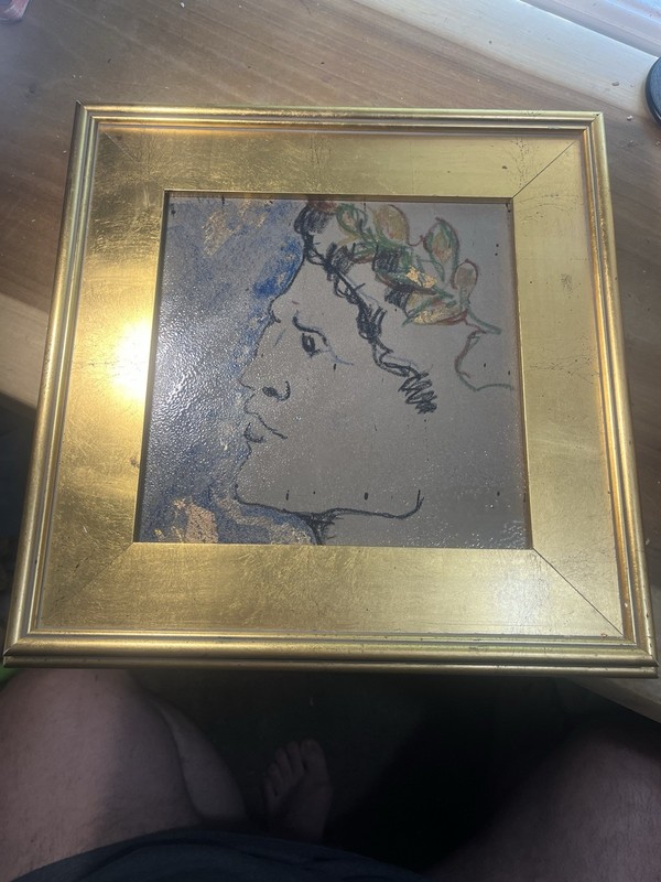 Painting of Julius Caesar Enamel and Crayon On Wood Framed Wall Hanging 15×15