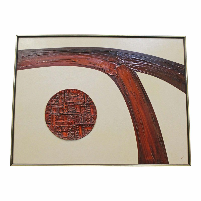 Large Vintage Modern 3D Textured Abstract Oil Painting on Canvas