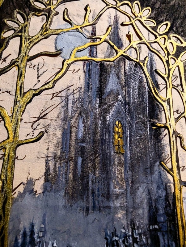 Original Gothic Cathedral Painting Gold Branches
