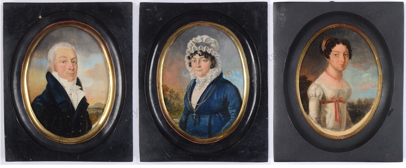 Henri Joseph Hesse-Attrib. «Portraits of the Latard family» 3 small painting (M)