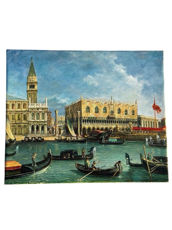 Manner of Canaletto, circa 1900 Venice, a view of the Molo, Original Oil Paint