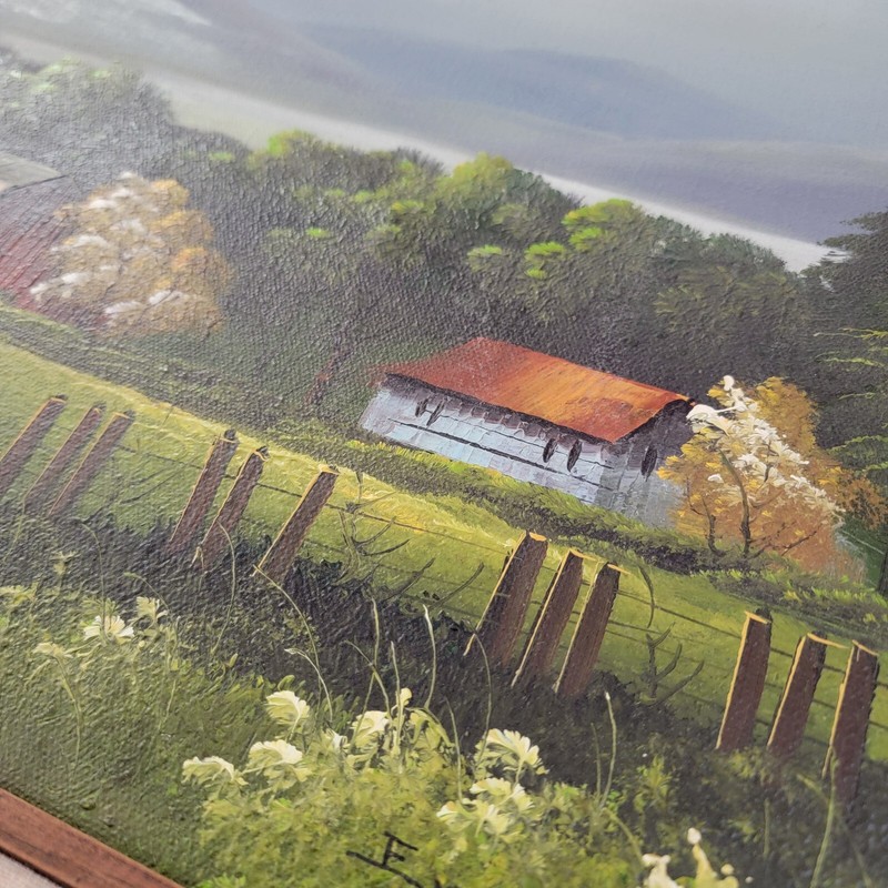 Everett Woodson Oil Painting Rural Farm Scene Red Barn on Canvas Framed 16 x 21" gallery