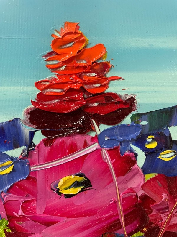 Maya Green "Close Up Poppies" Hand Signed Original Oil Custom Framed Art gallery
