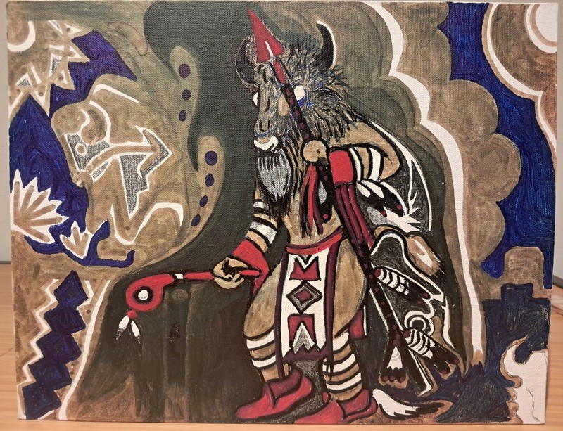  Two-Sided Vintage Indigenous Style Painting Buffalo Dancer, Spirit Vision 11x14