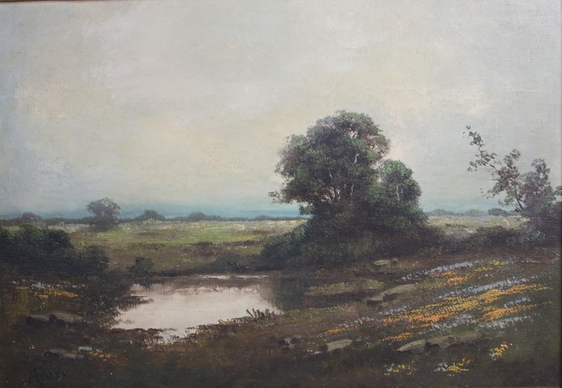 Kenneth Newell Avery (American 1882 – 1949) Oil painting landscape with pond