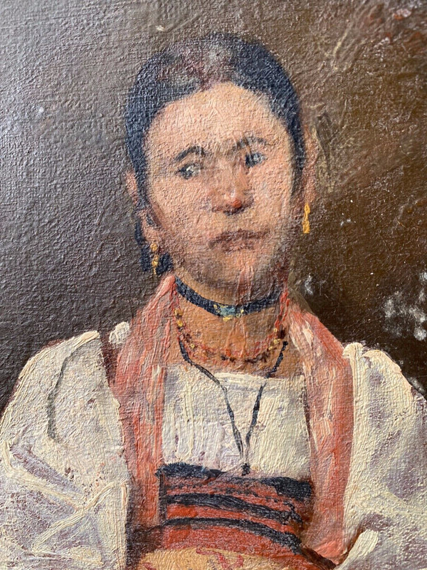 Oil Painting Portrait Young Woman In Traditional Italian Attire gallery