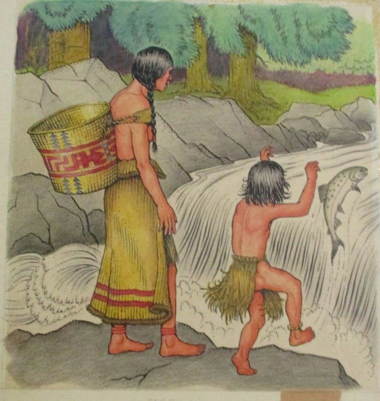 ROGER VERNAM PAINTING ANTIQUE ILLUSTRATION NATIVE AMERICAN INDIAN TRIBAL RIVER