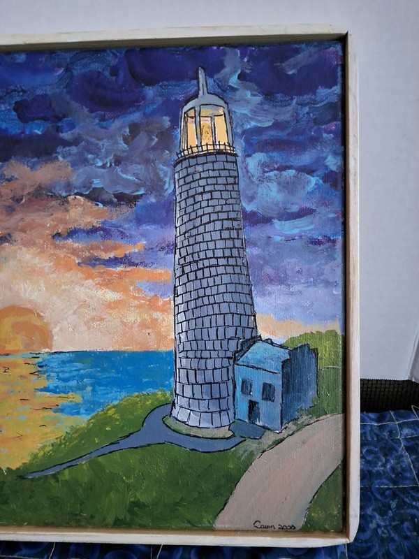 This wonderful lighthouse art piece With handmade frame Has wonderful character gallery