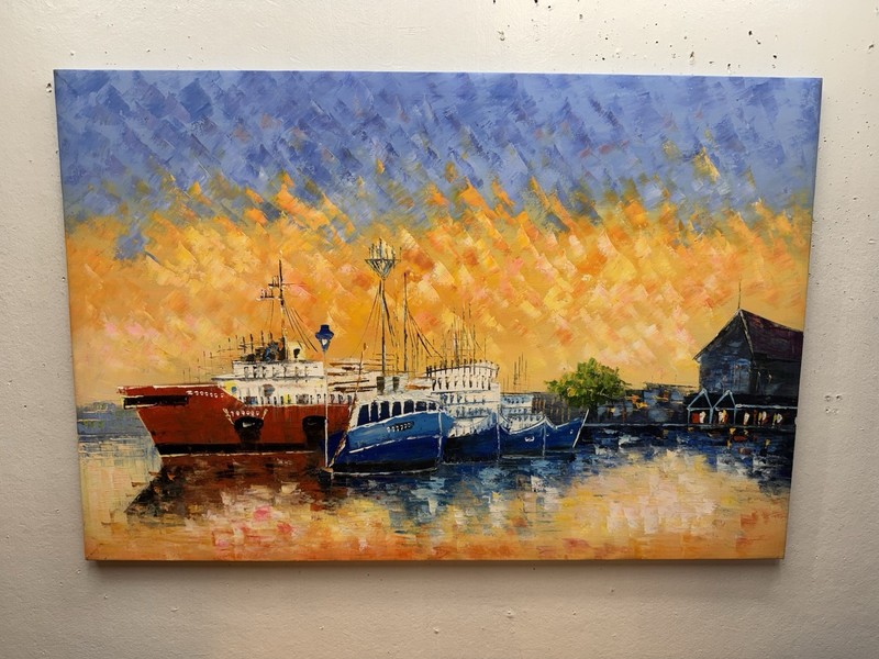 Seascape Ocean Sunset Nautical Original Painting Acrylic On Canvas 36×24”