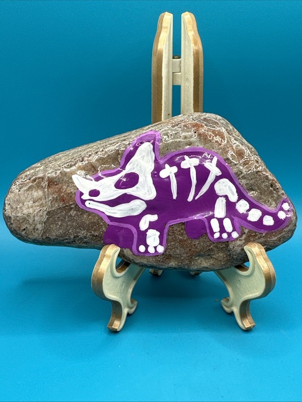 Hand Painted Rock Art Dinosaur Triceratops Bones Dinosaur Montana Gift Rock