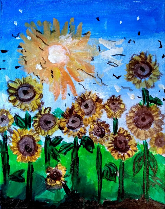 Original Signed 11x14 Canvas Neo-Expressionist Sunflower Field Acrylic Painting gallery