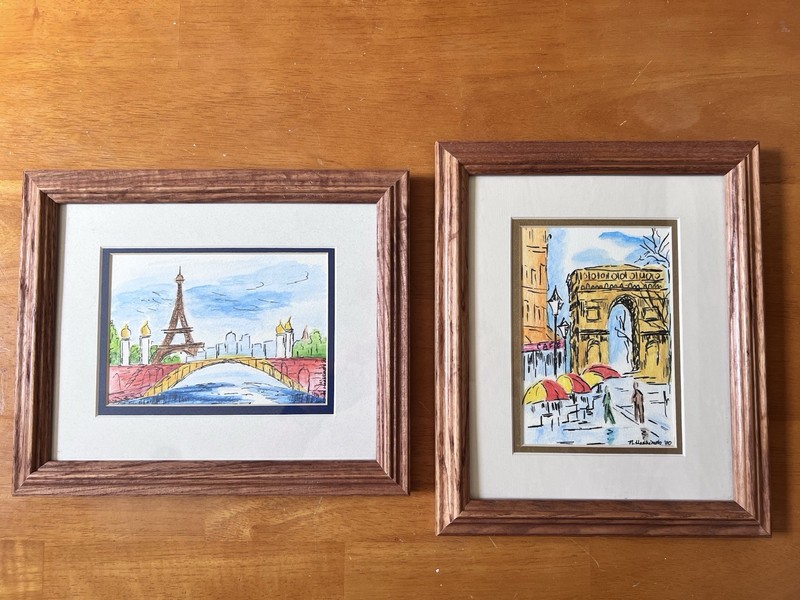 Landscape Watercolor Artwork N Hashimoto 2 Pieces In Wood Frames, Paris, France